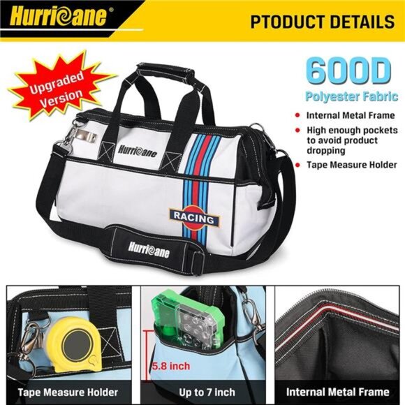 16 inch Wide Mouth Tool Bag with Water Proof Molded Base Extra Shoulder Strap - Picture 3 of 8